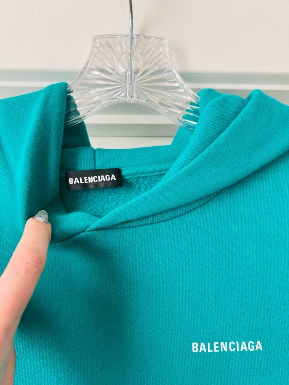 BALENCIAGA Teal Logo Hoodie Streetwear Sweatshirt 100% Authentic BRAND NEW - Picture 5 of 8